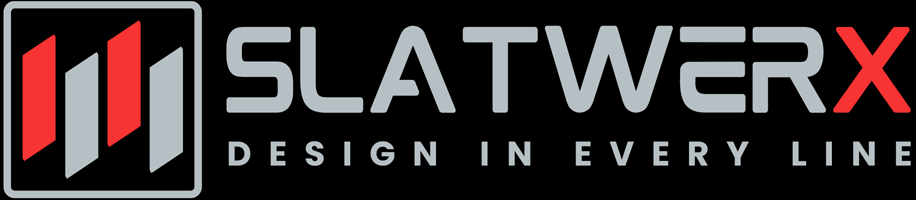Slatwerx logo with red, black, and white design on a black background