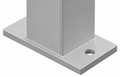 Close-up of a silver metal post base with a square mounting plate and a single screw hole, shown on a white background.