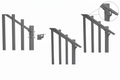 A grayscale technical diagram showing a metal stair railing attachment bracket mounted on a vertical post next to a diagonal stair rail, with a small dimension callout on the right.