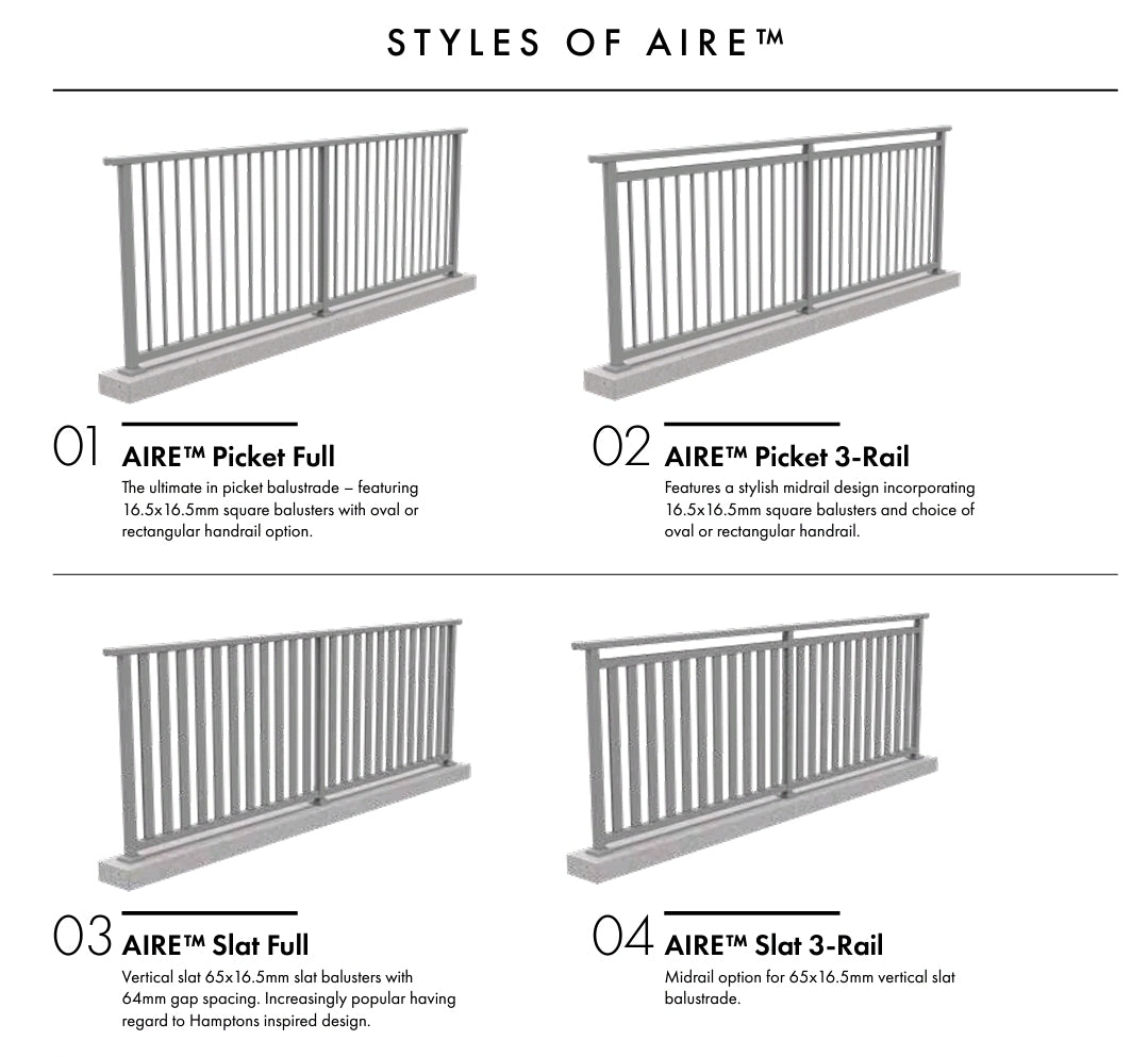 Slatwerx AIRE Balustrade System - Configuration options